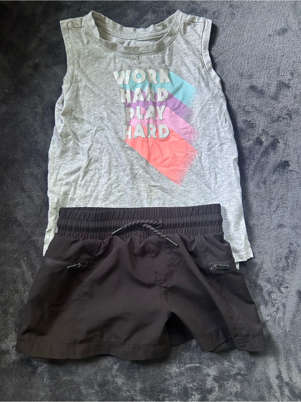 Girls Black Active Shorts - Work Hard Play Hard Tank Set size S